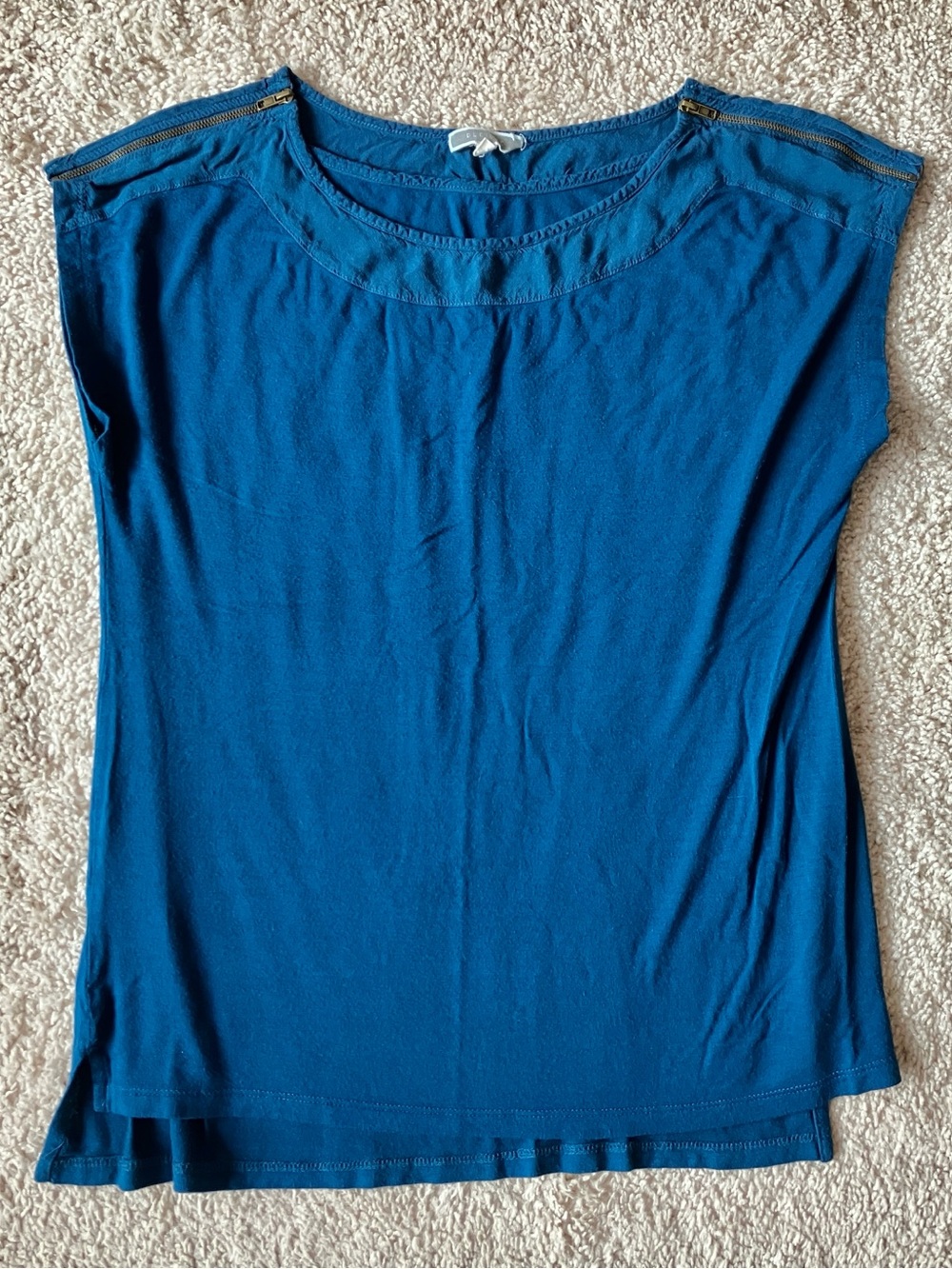 Pleione | Teal Scoop Neck Top with Shoulder Zippers